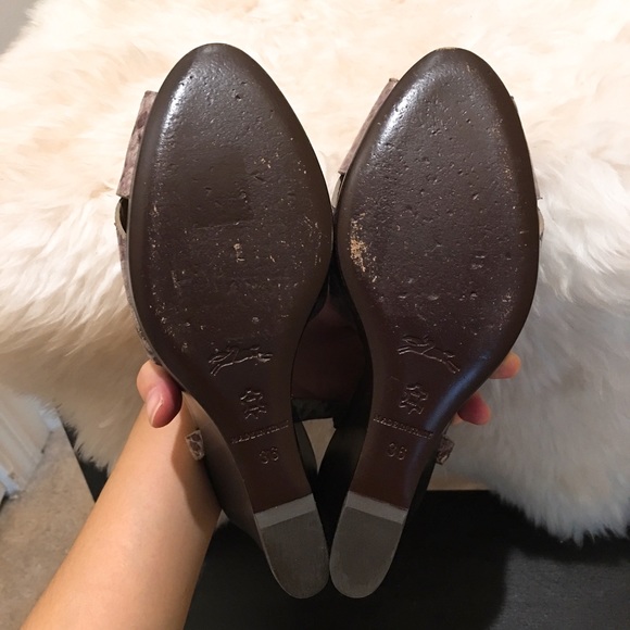 Longchamp leather wedge snake print ankle strap sandals 36 - Picture 6 of 8